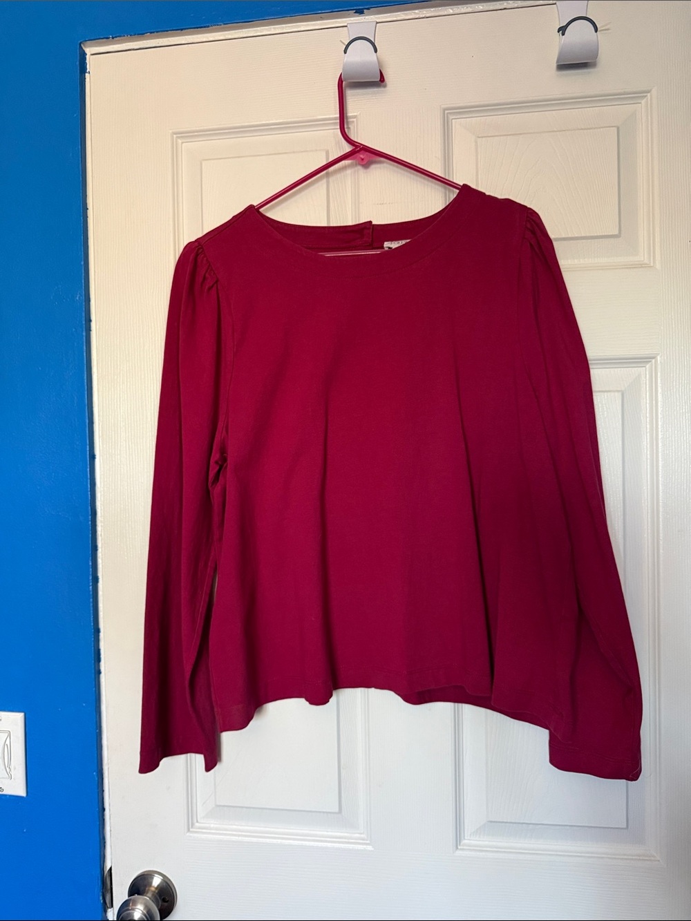 J. Crew Long-Sleeve Crewneck Top in Berry color